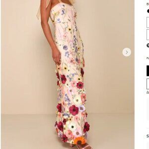 Thriving Poise Blush 3D Floral Embroidered Tie-Strap Maxi Dress